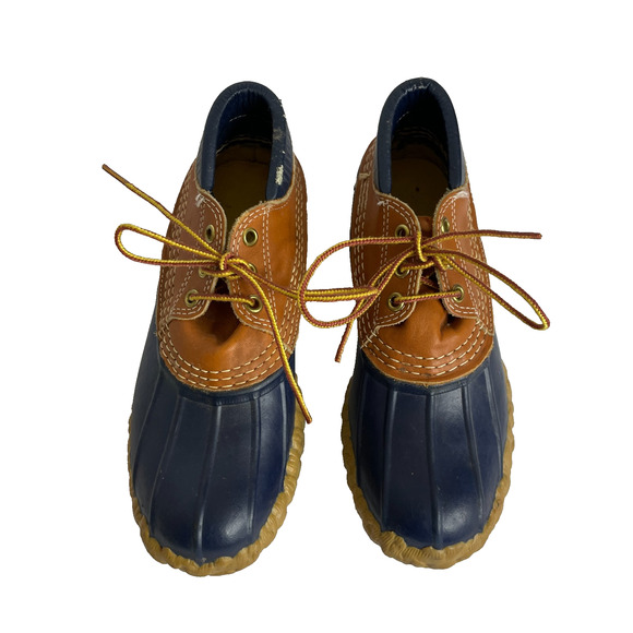 Women's 6 L.L.Bean Vtg Navy Blue Rubber Leather Trim Lace-Up Outdoors Duck Boots - Picture 2 of 10